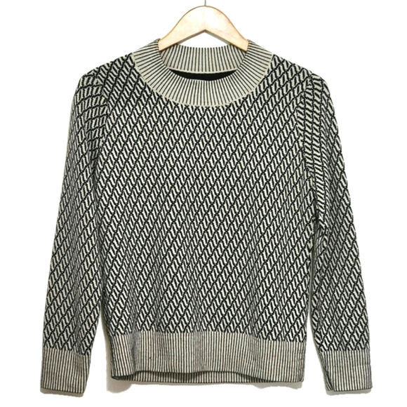 Tanya Taylor Sweaters - Tanya Taylor Geometric Knit Virgin Wool Sweater Round Neck Black White L Modern